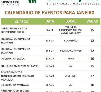 Senar/MS divulga calendário de cursos para 2020