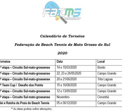 Bonito recebe abertura do Circuito Sul-mato-grossense de Beach Tennis