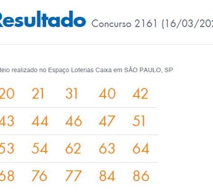 Resultado Concurso 2161 Lotomania; Aposta de Campo Grande (MS) ganha mais de R$ 1 milhão