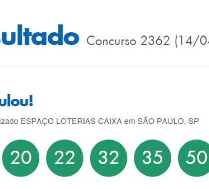 Resultado Mega Sena Concurso 2362; Prêmio acumula em R$ 40 milhões