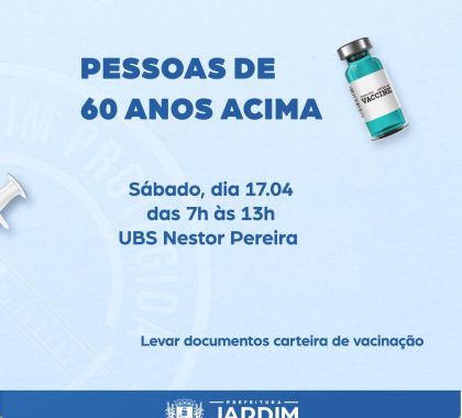 Idosos acima de 60 anos serão vacinados em Jardim neste sábado