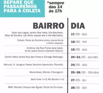 Campanha de Coleta dos Resíduos Perigosos acontece de 17 a 28 maio em Bonito