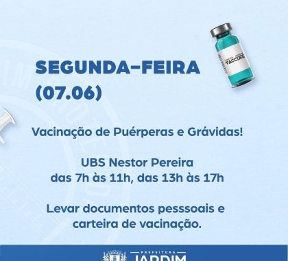 Grávidas e puérperas podem se vacinar contra Covid-19 em Jardim nesta segunda-feira