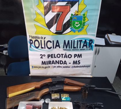 Três armas de fogo são apreendidas em Miranda